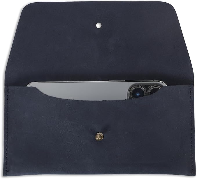 Leather Currency Pouch Large Flap Continental Wallet, Utility Organizer Bag for Cash Coins Travel Leather Money Pouch Currency Envelope Storage Bag and Cash Organizer for Men Women (Blue)