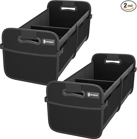 Sposuit Trunk Organizer for Car - 70L Collapsible Car Storage with 11 Pockets & Reinforced Handles, SUV Trunk Organizers for Grocery Cargo(Black, 2 Pack)