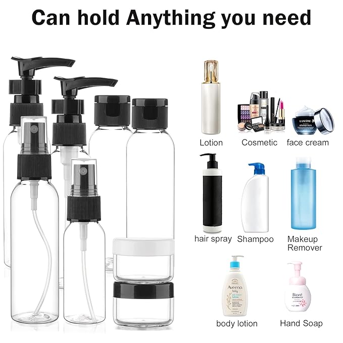 Cosywell Travel Size Bottles for Toiletries 20 Pack 2oz TSA Approved Toiletry Bottles Leak Proof Travel Kit for Women Men TSA Clear Toiletry Bag Shampoo Lotion Skincare Cosmetic Container（Black）