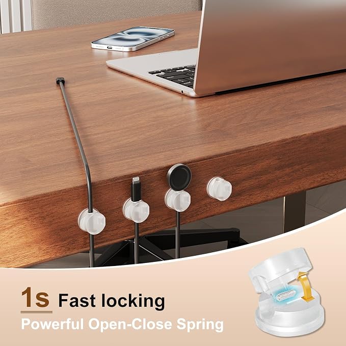 Cord Organizer Holder Clips 12 Pack 360° Rotatble Spring Cable Management Hide Phone Charging Cable Keeper Strong Adhesive Wire Charger Holder for Home Car Office Nightstand Desk (Clear)