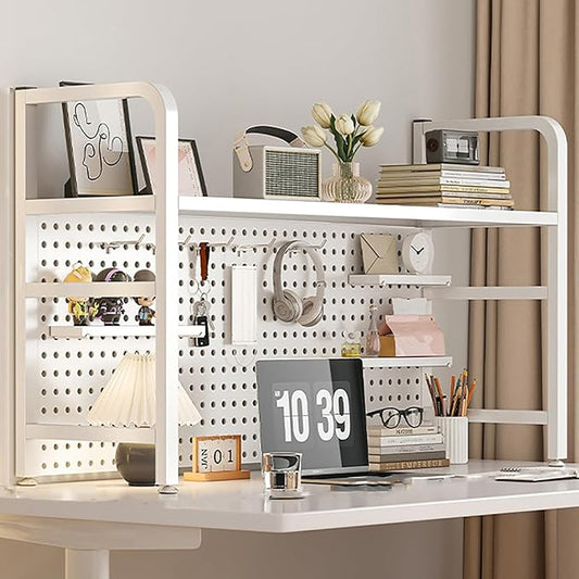 Desk Extender, Desk Organizer Shelf, Peg Doard Display Stan, Load Bearing Capacity 50kg/110lb, Desk Extender Pegboard Workstation, for Table Accessories(White,115x68x20cm/45x27x8in)