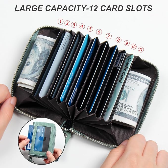 EcoVision Credit Card Holder RFID Card Case Wallet, Small Accordion Zipper Card Case Holder, Card Organizer Case for Women Men