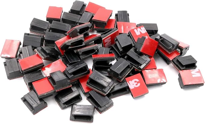 Mini Cable Clips 3M Adhesive, Multipurpose Cord and Wire Organizer for Cable Management Mini (12mm x 9.5mm) - 100 Pack Bundled with 10 Bonus Reusable Cable Ties (Black)