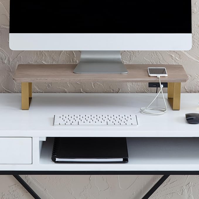 Anji Mountain Monitor Stand - Desktop Organizer & Laptop Riser, Ergonomic Monitor Riser, Space-Saving Monitor Stand for Desk, Durable Construction, Easy Assembly, Ideal for Home & Office,Biscotti