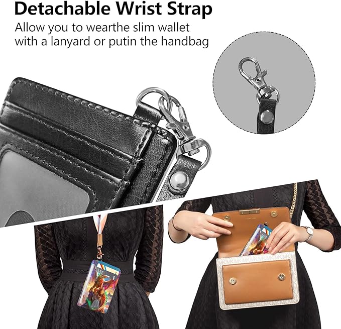 Slim RFID Blocking Card Holder Wallet with Wrist Strap - Minimalist Front Pocket Wallet, Golden Dragon Design, PU Leathe, for Men & Women, Ideal for Travel & Gifts