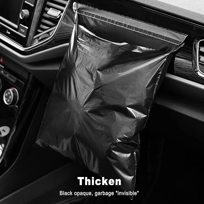 Disposable Car Trash Bags Pack of 100, Vomit Bags, Portable Self Adhesive Cleaning Bags, Easy Stick on and Hanging, for Cars Kitchens Bedrooms Office Travel Camping (Black)
