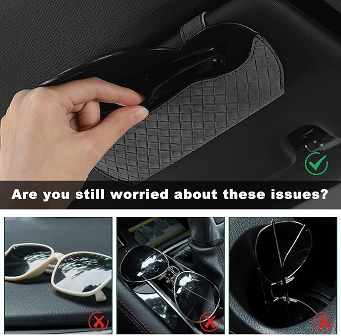 Sunglasses Holder for Car Visor, Auto Soft Leather Glasses Case with Magnetic Clips, Car Sun Visor Eyeglasses Holder Protective Box, Universal Interior Car Accessories (Black)