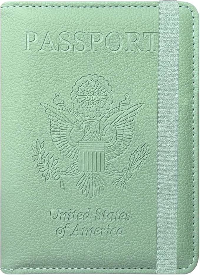 ACdream Passport Holder Cover, Leather Travel Wallet Case, RFID Blocking Document Organizer Protecrtor, with Slots for Credit Cards, Boarding Pass, for Women and Men, Agave Green