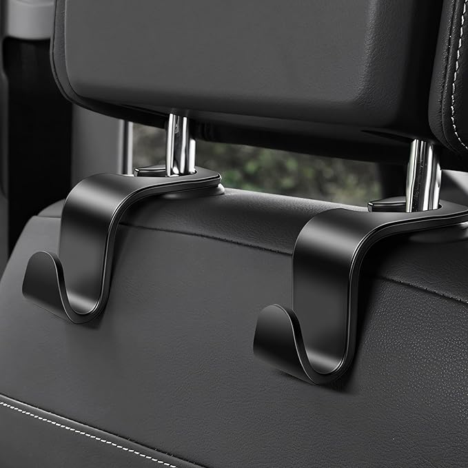 Car Seat Headrest Hook 4 Pack - Universal Auto Seat Hook Hanger Storage Organizer Holder (Black)