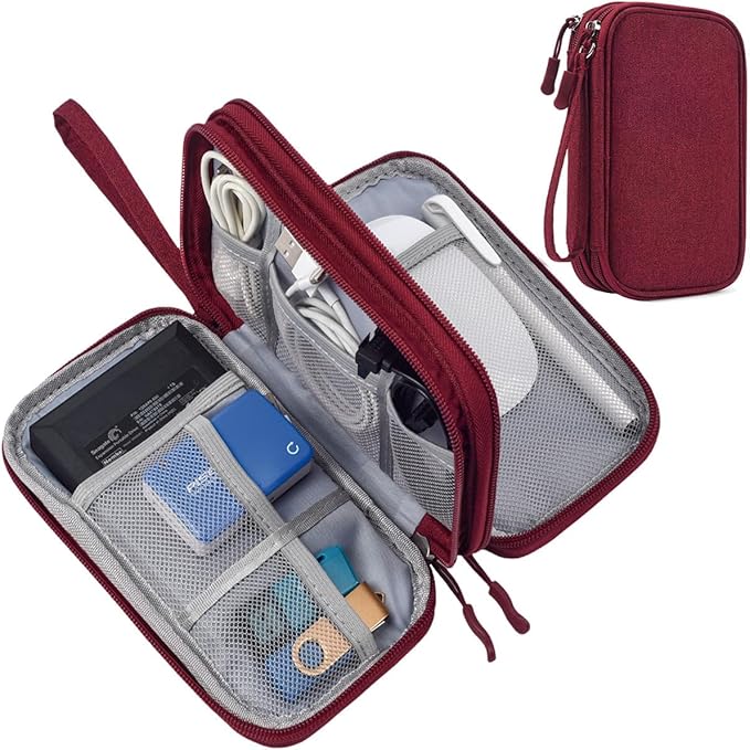 CAAORDKSO Electronic Cord Organizer Travel Case, Travel Cable Organizer Bag, Waterproof Electronic Accessories Carry Pouch for Cable, Cord, USB, Charger, Phone, Power Bank, Earphone (Wine Red, Medium)