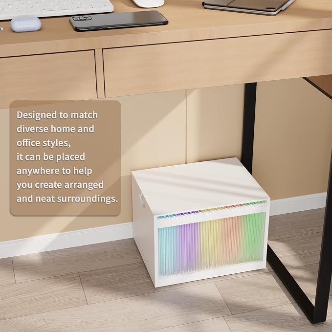 White Bamboo Acrylic File Box with Hanging Folders, Letter/Legal Size, Dustproof, Home Office File Organizer