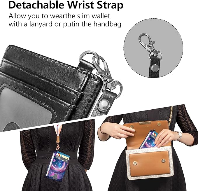 Slim RFID Blocking Card Holder Wallet with Wrist Strap - Minimalist Front Pocket Wallet, Trees Surround the Moon Design, PU Leathe, for Men & Women, Ideal for Travel & Gifts
