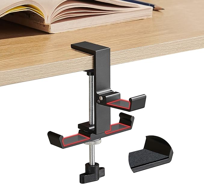 Heavyrain Adjustable Headphone Hanger for Desk | Under Monitor Hook for Headset, Game Controllers & Cables | No-Tool Mount with Silicone Pads | Durable Aluminum Alloy Wall Hooks for Hanging