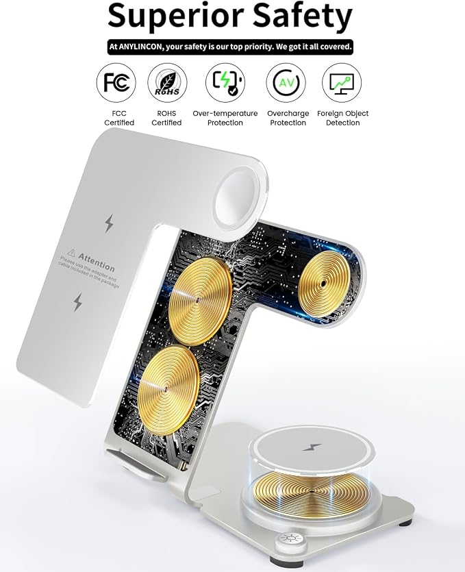 Wireless Charger, Aluminum Alloy 3 in 1 Wireless Charging Station for Apple iPhone/iWatch/Airpods,iPhone15 14,13,12,11 (Pro, ProMax)/XS/XR/XS/X/8(Plus),iWatch8/7/6/SE/5/4/3/2,AirPods 3/2/pro