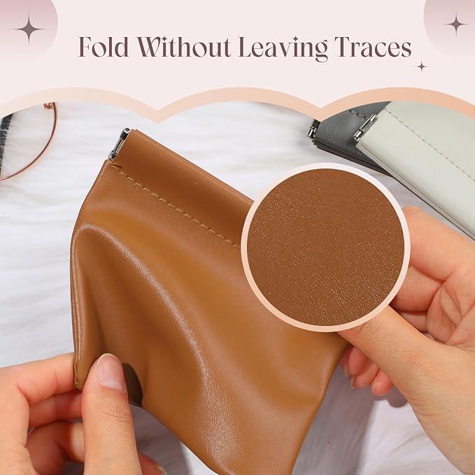 4.7in Small Makeup Bag for Purse, 4Pcs Pocket Leather Cosmetic Bag Small Squeeze Coin Purse for Women Snap Closure Pouches for Purse Organizer Pouchic for Travel Jewelry Storage (Business)