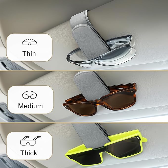 EldHus Sunglass Holder for Car Visor - 2 Pack Magnetic Car Glasses Holder Clip, Leather Eyeglass Holder for Car, Universal Sunglasses Clip for Car Visor, Gray