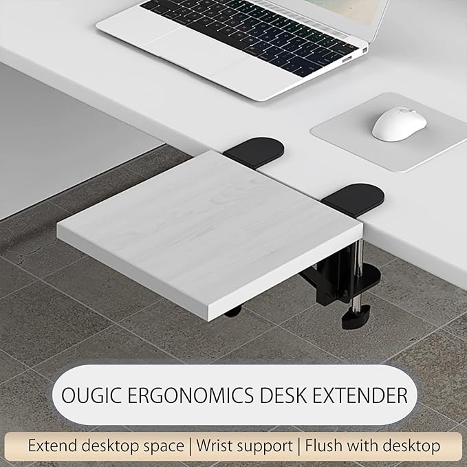 Ergonomics Desk Extender Tray, 9.5x9.1" Punch-Free Clamp on, Foldable Keyboard Drawer Tray, Table Mount Arm Wrist Rest Shelf, Computer Elbow Arm Support
