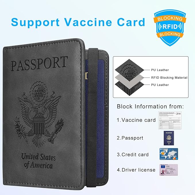 ACdream RFID BLOCKING Passport Holder Travel Wallet - Premium PU Leather Cover Passport book with Card Holder, Pen Slot, Keep Organization, and Travel Essentials for Women and Men - Grey