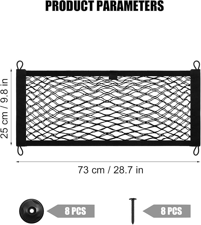 2 Pack Cargo Storage Net, 28.7"x9.8" DEDC Cargo Net Pocket Universal Accessories Elastic Automotive Large Cargo Net Storage Mesh Pocket with 8 Mounting Screws, Hooks for Truck Car SUV Boat