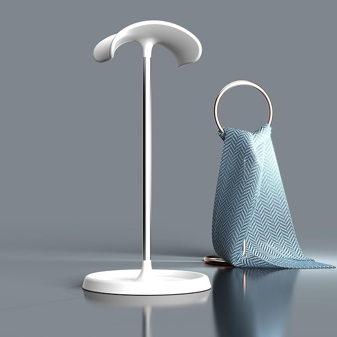 Headphone Stand, Desktop Headset Holder with Headphone Cable Storage Clip, Heavy Duty Gaming Earphone Stand with Base Curved Storage for AirPods Max, Beats, Bose,Sony and More（White）