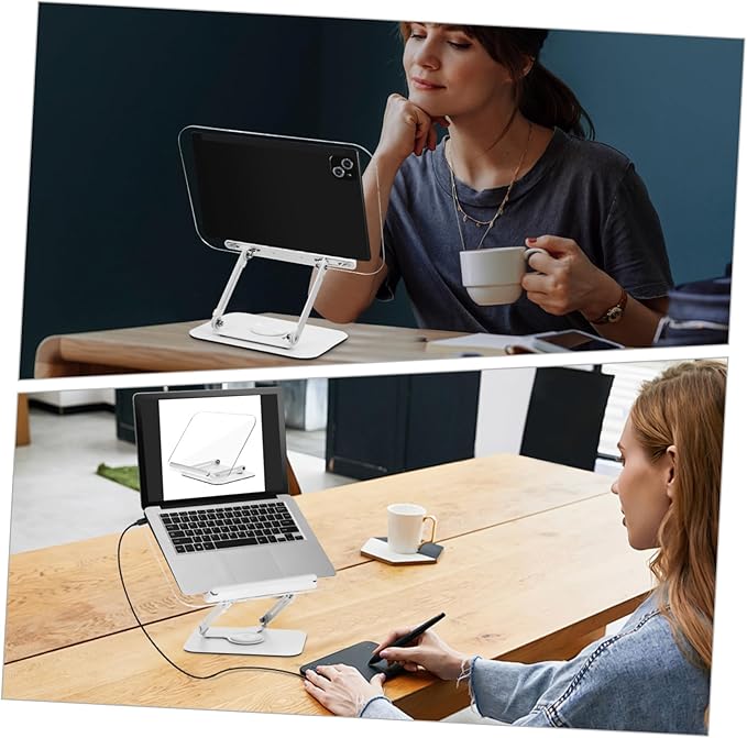 Adjustable Rotating Book Holder Stand Multi-Functional Desktop Stand for Reading Recipe Books and Laptops Height Adjustable with Page Clips for Hands Use