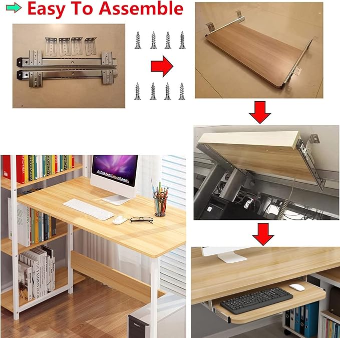 V3VOGUE Slide Keyboard Tray Under Desk Adjustable Height - Slide-Out Keyboard Drawers Platforms with Slides Rails - Keyboard Mouse Holder Workspace Organizers - Ergonomic Desk Extender