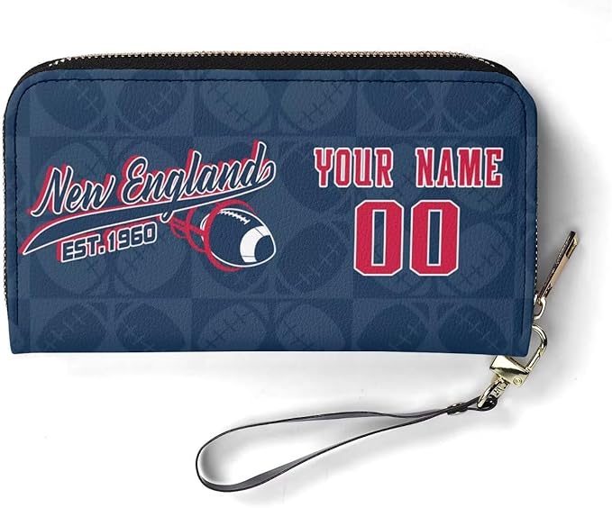 Custom Sports Team Zip Organizer Wallet-Personalized PU Leather Wallet with Name Number,Multi-Card Slots,Wrist Strap,Fan Gift for Men Women.