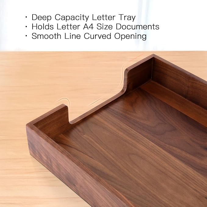 Bamber Wood Letter Tray Wooden Desk Organizer Paper Document File Tray for Office Supplies Collection Folders Notebooks, Black Walnut
