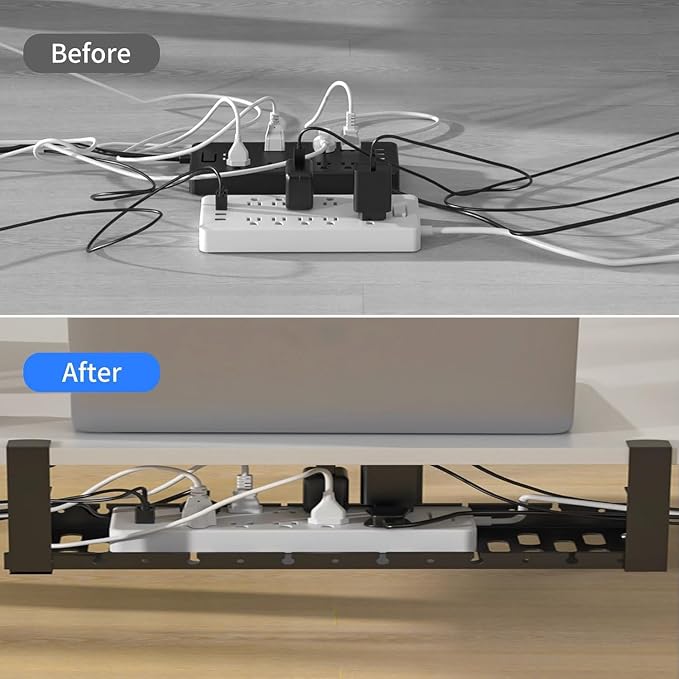 31Inch Extendable Under Desk Cable Management Tray, Black Metal Cable Management Tray Under Desk Cord Management with Clamp, 31 Inch x 4.33 Inch
