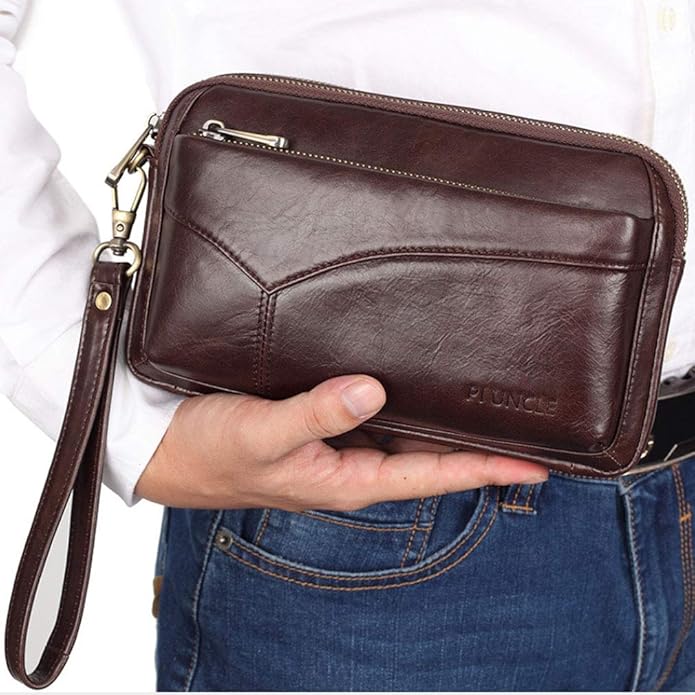 KPYWZER Leather Clutch Purse Wallet Men Wrist Bag