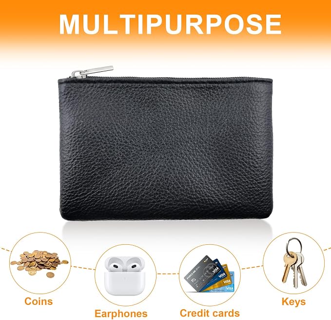 2 Pcs Leather Coin Purse Pouch for Men Women, Small Change Purse with Zipper Small Change Purse for women Mini Coin Pouch for Women Small Pouch for Purse Small Coin Bag Change Purse for Coins (Black)