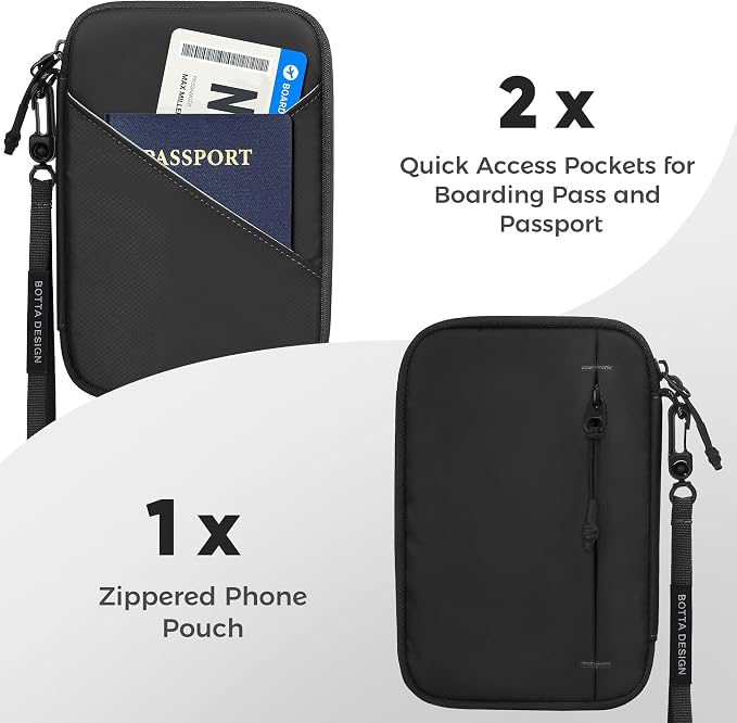 Veki Passport Holder for Travel Women, Family Passport Bag, Travel Document Organizer Case, RFID Blocking Protector Book Wallet for Men, Waterproof Cover Essentials for Credit Cards (Black, M)
