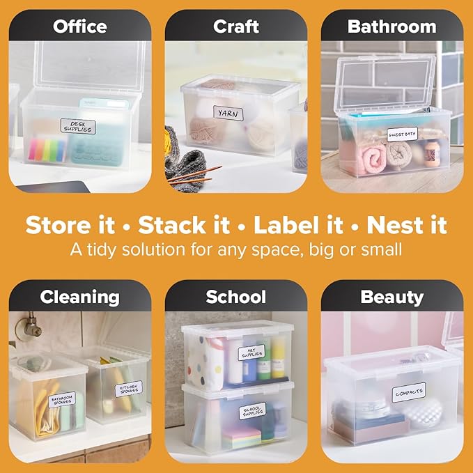 Bostitch Konnect Storage Containers with Lids, Organizer, Clear Plastic Box, Stackable Nesting Bins, Large, 2 Pack