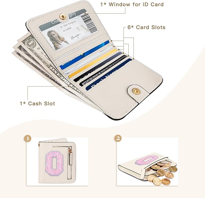 COSHAYSOO Mini Wallet with RFID Blocking Initial Monogrammed for Girls Birthday Valentines Easter Mothers Nurse Day Graduation Thanksgiving Appreciation Halloween Christmas New Year Gifts Cream O