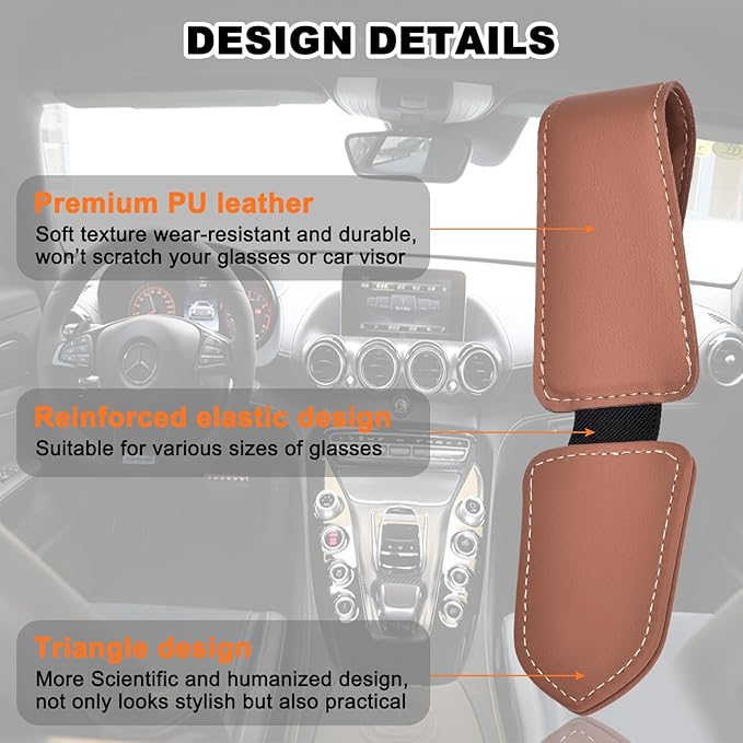 Hoffi Black Sunglasses Holder for car Visor, 2 Packs Magnetic Leather Sunglasses Clip for car Visor, car Accessories for Women and Men Interior, Visor Sunglasses Holder Clip（Black+Brown）