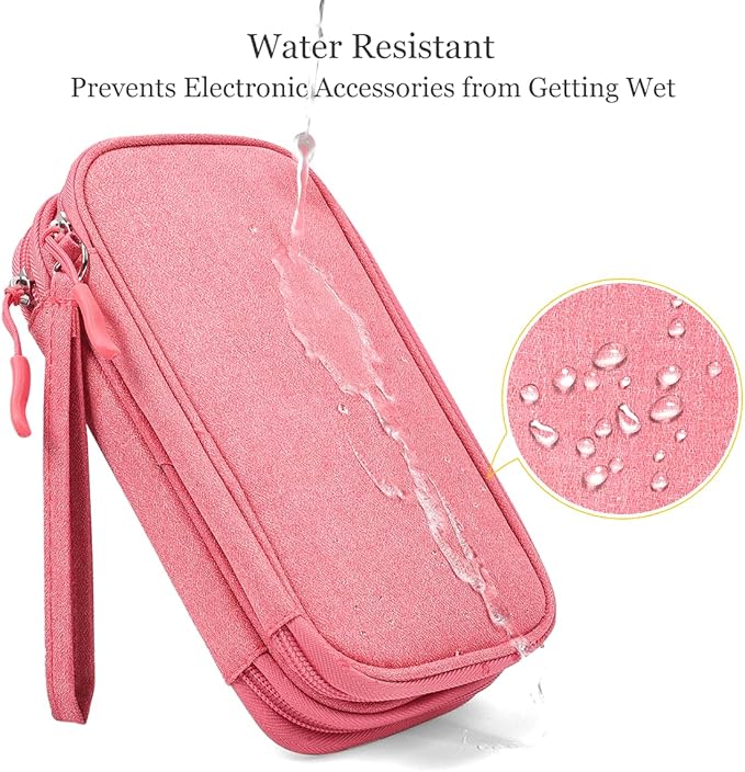 CAAORDKSO Electronic Accessories Case, Electronics Organizer Pouch Bag, Portable Travel Cable Organizer Case, Tech Storage Bag for Cable, Cord, Charger, Phone, Power Bank, Earphone (Dark Pink, Large)