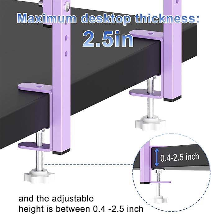Spacrea clamp on Desk Shelf, 2 Tier Office Desk Shelves Organizer, Wood Desktop Supplies Storage Rack, Desk Organizers and Accessories (Purple)