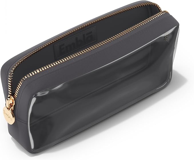Embla Medium Clear Makeup Bag Travel for Toiletries Cute Make Up Nylon Organizer Pouches Quart Size Cosmetic Bags for Women Girls Zipper Toiletry Skincare Pouch Organizer for Purse Grey