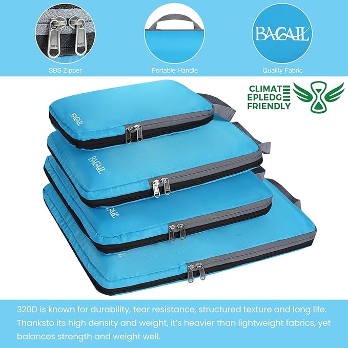 BAGAIL 4 Set/6 Set/8 Set Compression Packing Cubes Travel Accessories Expandable Packing Organizers (Cloth Pattern, 4-Blue)