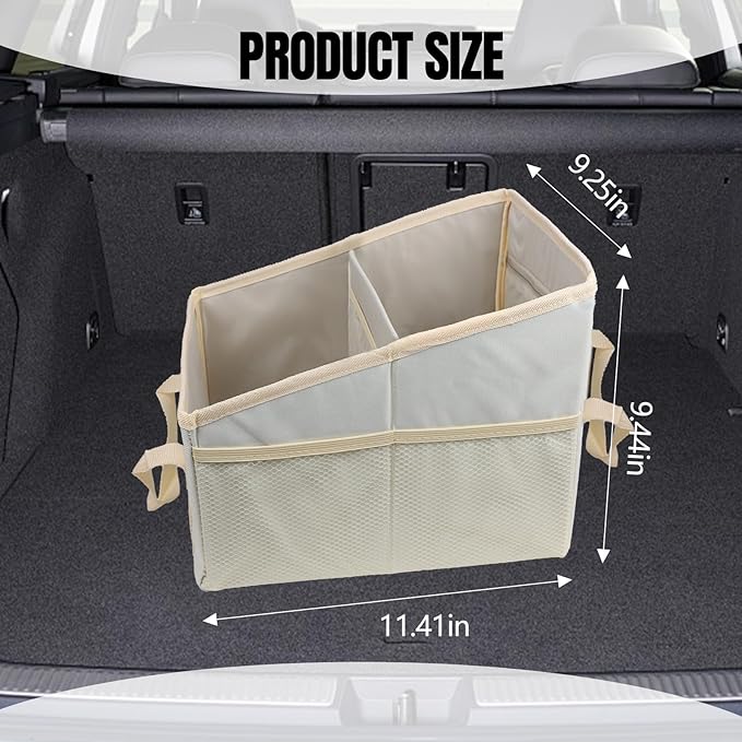 Hovom Car Organizer, Automotive Passenger Seat Organizer, Car Caddy with Multiple Compartments & Pockets, Collapsible Small Vehicle Storage Organizers for Front and Back Seat, Trunk, Floor (Beige)