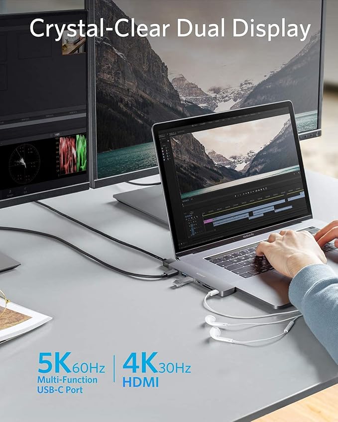 Anker USB-C Hub for MacBook, 8-in-2 Adapter Compatible with Thunderbolt 3 USB-C Port, 4K HDMI, USB-A&C 3.0 Data Ports, SD Card, Lightning Audio