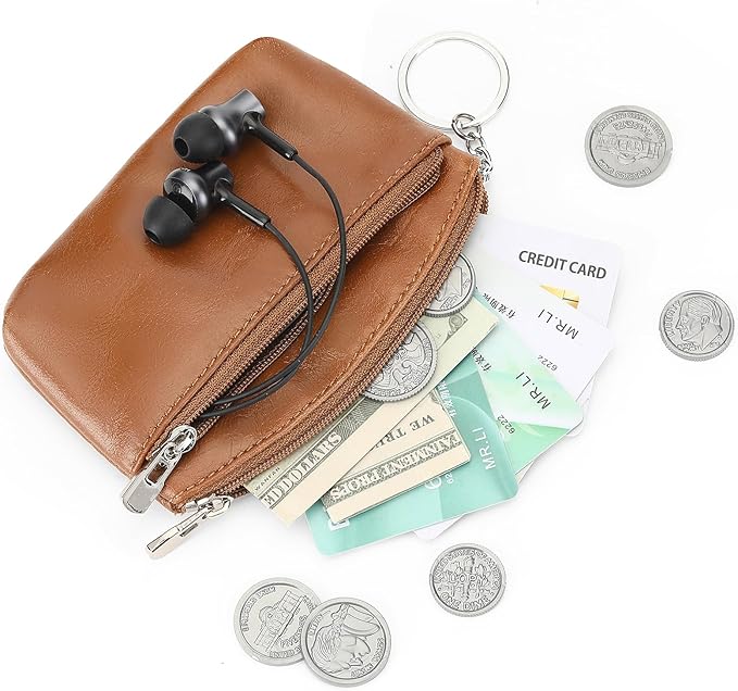 SENDEFN Genuine Leather Small Coin Purse Pouch Change Holder Wallet for Women With KeyChain