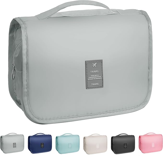 Toiletry Bag Travel Bag with Hanging Hook, Waterproof Capacity Hanging Multifunctional Makeup Bag for Toiletries, Portable Cosmetic Bag Travel Organizer for Women and Men(Light Grey)