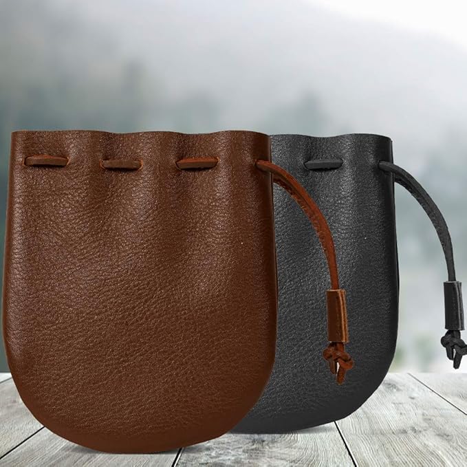 Nabob Leather Leather Drawstring Pouch, Coin Bag, Medicine Tobacco Pouch Medieval Reenactment Made in U.S.A Size 5" x 4.5"
