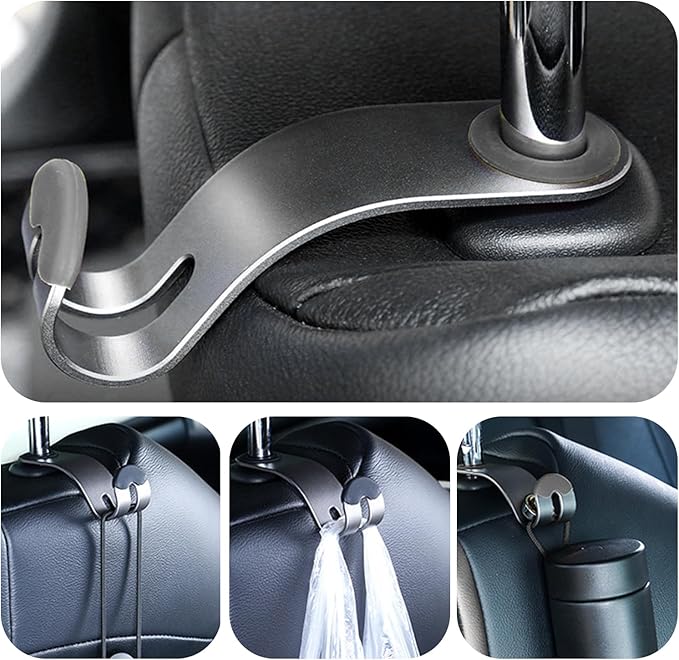 2PCS Car Headrest Hooks, High Load Capacity Heavy-Duty Metal Car Seat Hooks, Hidden Design Headrest Hanger for Handbag Bag Hardhat, Universal for Most Vehicles