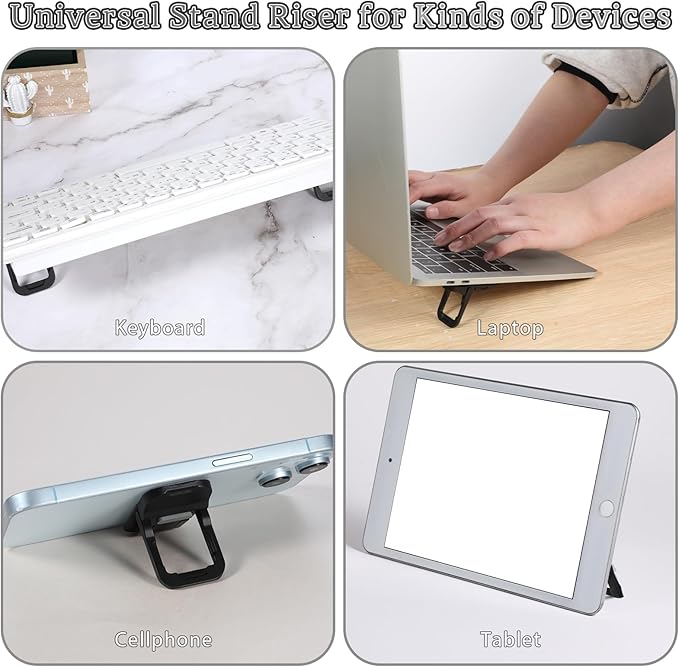 2Pcs Keyboard Riser, Portable Computer Keyboard Stand Self Adhesive Laptop Feet Mini Keyboard Lift for Desk Foldable Zinc Alloy Laptop Riser for Most Keyboards (Black)