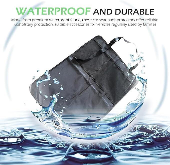 MoNing 2 PCS Kick Mat Back Seat Protector, Waterproof Car Backseat Protective Kick Mat with 2 Mesh Pockets, Large Vehicle Seat Back Kick Mat Organizer for Kids