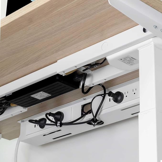 Desky Mini Cable Tray – Under Desk Wire Organizer with Mounting Screws, Compact Metal Cable Management Tray for Office Desks – Black, 4 Plug