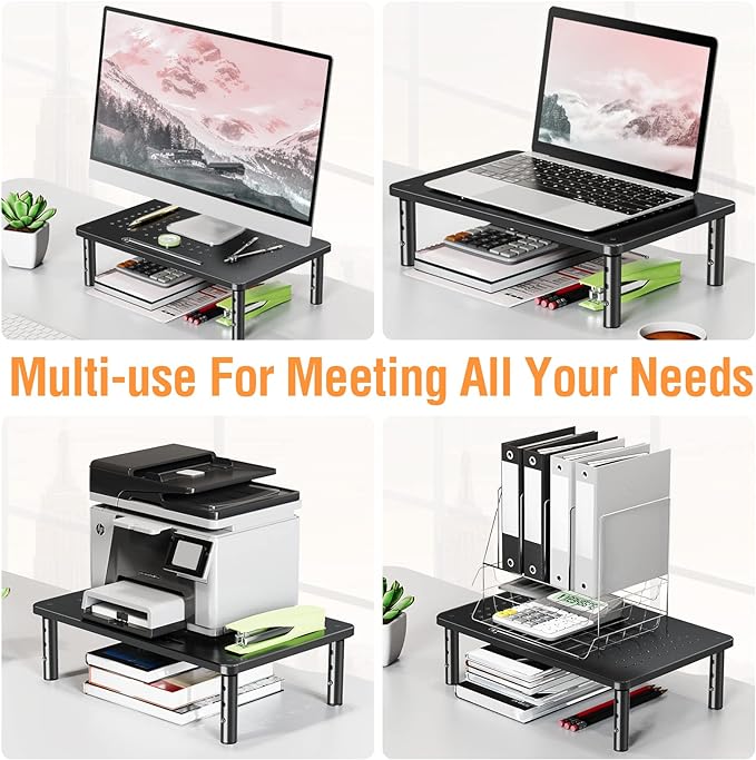 ELIVED 2 Pack Monitor Stand Riser - 3 Height Adjustable Monitor Stand for Laptop, Computer, PC, Printer, Mesh Metal Monitor Riser for Desktop Organizer.