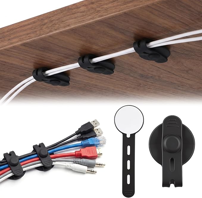 12PCS Cable Management Clips, Silicone Desk Wire Management, Reusable Cable Holders, Adhesive Cable Clips for Desk, for Organizing Wires in Family Bedrooms and Offices